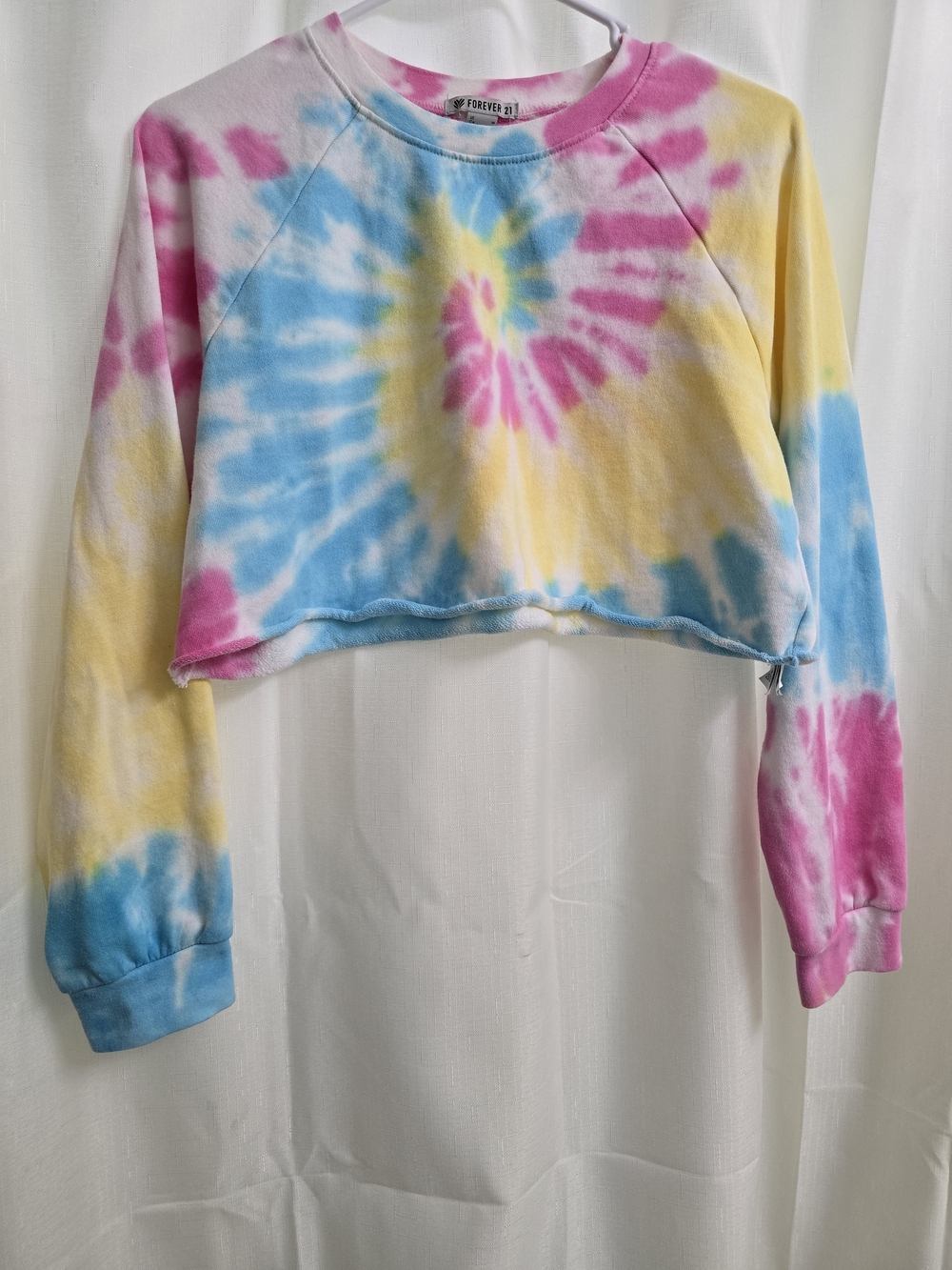 Forever 21 Tie-Dye Cropped Sweatshirt - Pink, Blue & Yellow